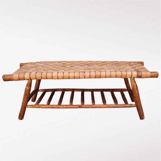 Image 1 of Panca artigianale in pelle naturale – Pouf in stile boho chic marocchino