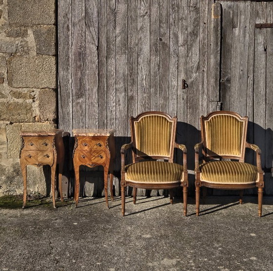 Image 1 of Zwei französische antike Sessel – Massivholz-Loungesessel – Stil Claude Sené – Louis XVI. – Ende des 20. Jahrhunderts