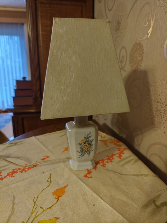 Vintage Ceramic Bedside/Table Lamp, Textile, Beige (photo 2 of 9)
