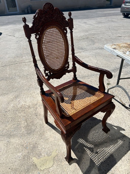Set of 6 turned and carved wood medallion armchairs, late 19th century
