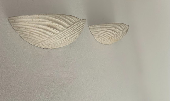 Image 1 of Paar vintage wandlampen in gespikkeld beige gips, Frankrijk 1970
