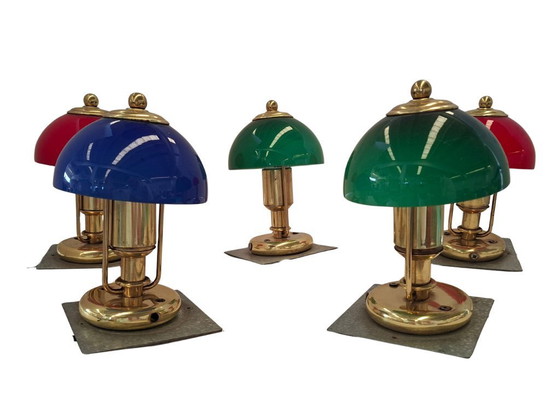 Image 1 of Set di 5 Lampade Vintage stile Nautico – Ottone e Vetro Colorato – 23cm