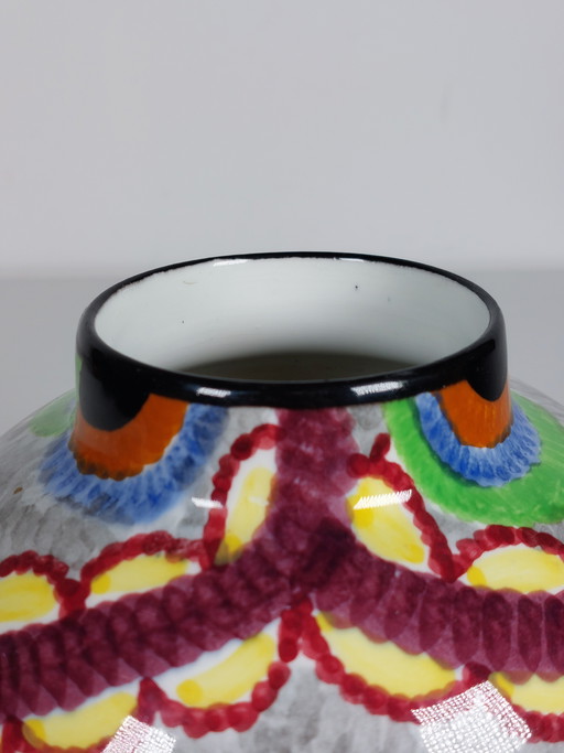 Hand-painted Art Deco Schramberg Eva Stricker Zeisel vase tapestry