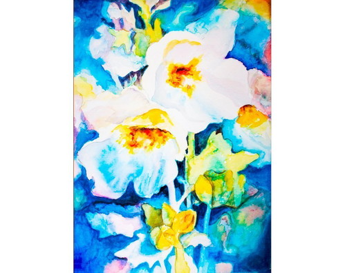 Original watercolor with flowers. Flower painting. Watercolor flowers. New.