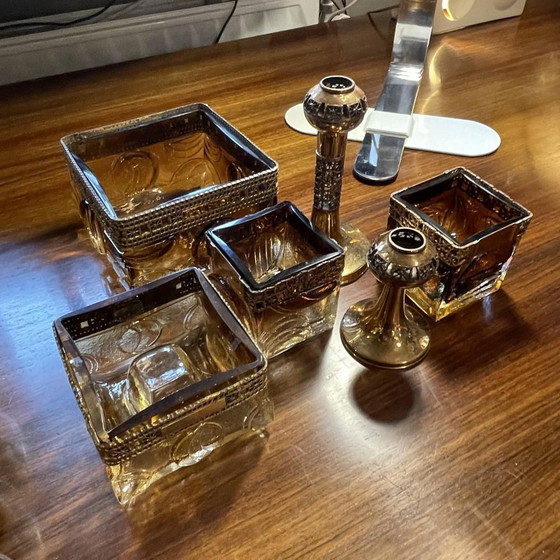 Ensemble de Verres et carafes Brutaliste Fumé par Timo Sarpaneva pour Oy Kumela Ltd, 1972, Ensemble de 12 (photo 5 of 13)