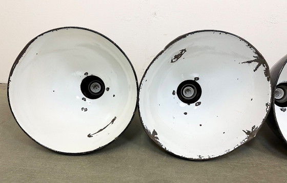 Image 1 of Set of 4 Industrial Bauhaus Black Enamel Pendant Lamps, 1950s