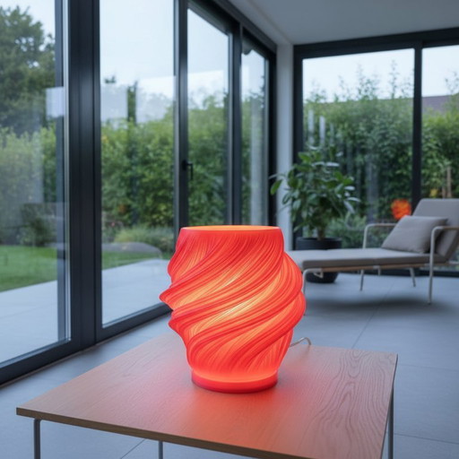 Design Table Lamp – 3D Printed PLA – Sculptural Swirl – Warm Red/Orange Glow