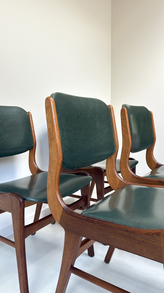 Image 1 of Four vintage wooden chairs with green faux leather