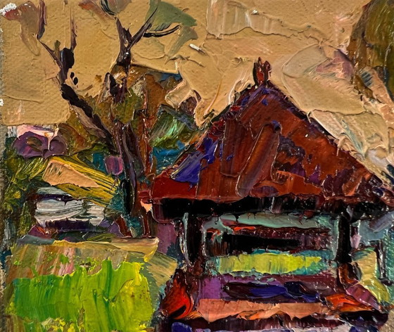 Original Oil Painting Rural Evening Landscape Village Everyday Life – Paintings & Drawings, Canvas (photo 7 of 8)
