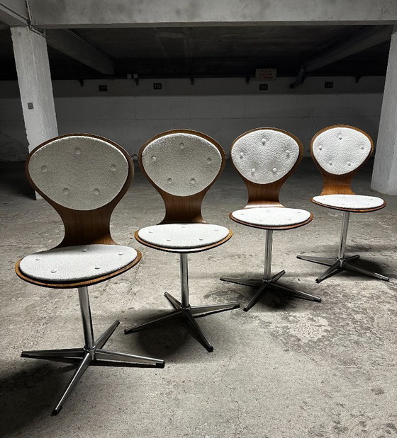 Image 1 of Set di 4 sedie vintage in legno curvato e impiallacciato in palissandro di Elmar Flötotto, Germania 1960