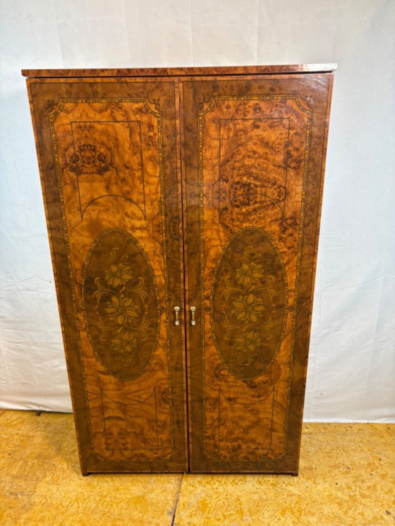 Image 1 of Vintage Hollywood-Style Italian Walnut-Effect Dressing Table / Cabinet   Glamorous • Mirrored Interior • Stylish Storage Add a t