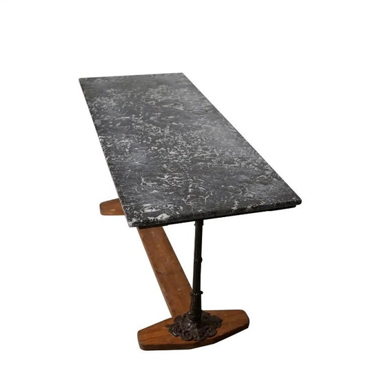 Image 1 of Franse marmeren en gietijzeren console- of bijzettafel, 19e eeuw
