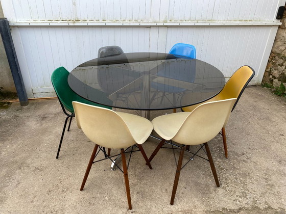 Image 1 of Round smoked glass and chrome table by Florence Knoll and Roche Bobois, 1970s