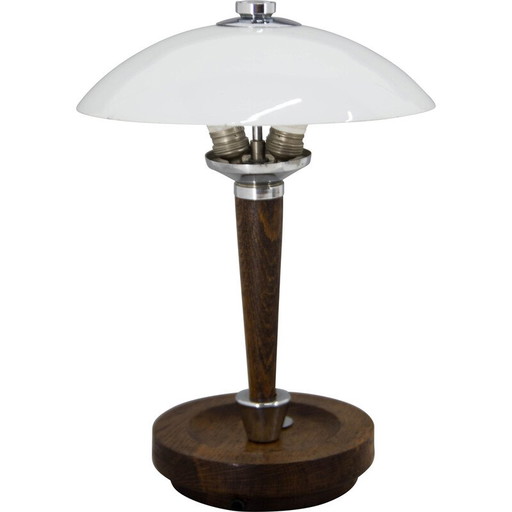 Art Deco Tischlampe aus Holz und Glas, 1930er Jahre