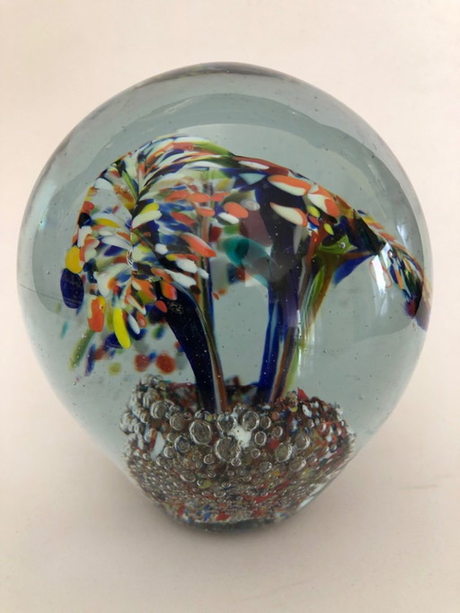 Vintage Artistic Blown Glass Paperweight Palm Confetti
