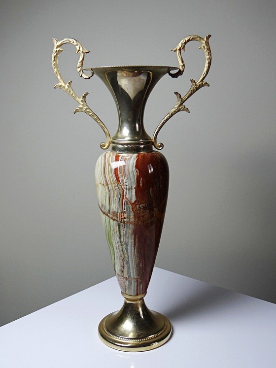 Image 1 of Grote decoratieve cassolette van onyx en verguld metaal, Italië, jaren 60-70.