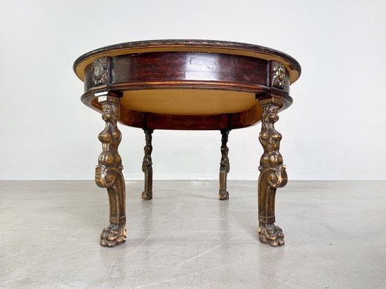 Image 1 of Original table à manger néo-baroque en bois sculpté Table antique