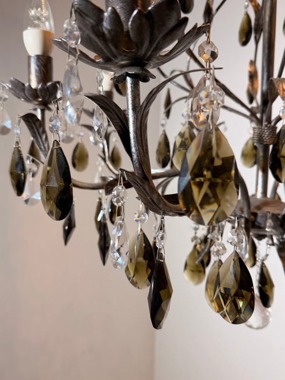 Lustre vintage en cristal avec pampilles en verre fumé (photo 3 of 7)