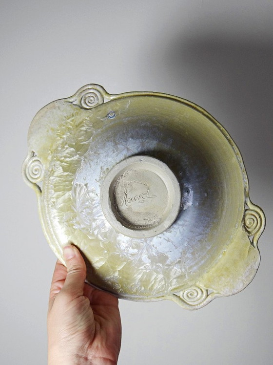 Image 1 of Coupe vide-poche en grès à émaux cristallins signée Françoise Roussel vintage