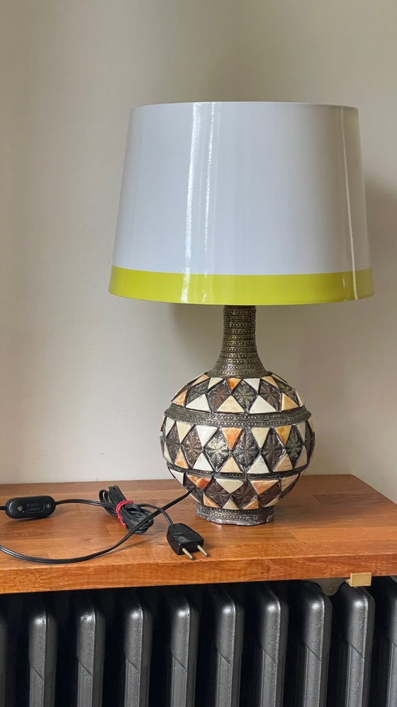 Image 1 of Vintage handgemaakte lamp, aardewerk en verzilverd metaal