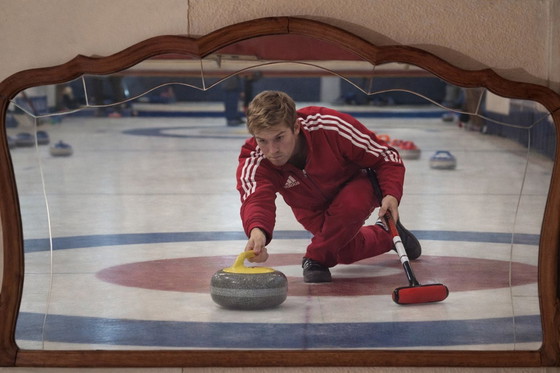 Image 1 of Large vintage Art Deco walnut wavy wall mirror