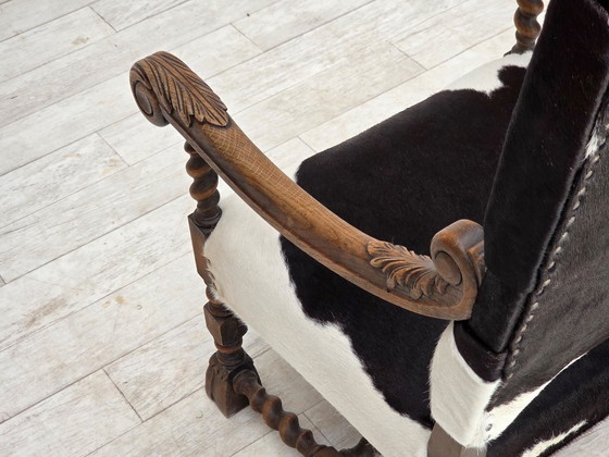 Image 1 of Dänischer Hochlehner-Sessel aus den 1950er Jahren, echtes Rindsleder, Eichenholz.