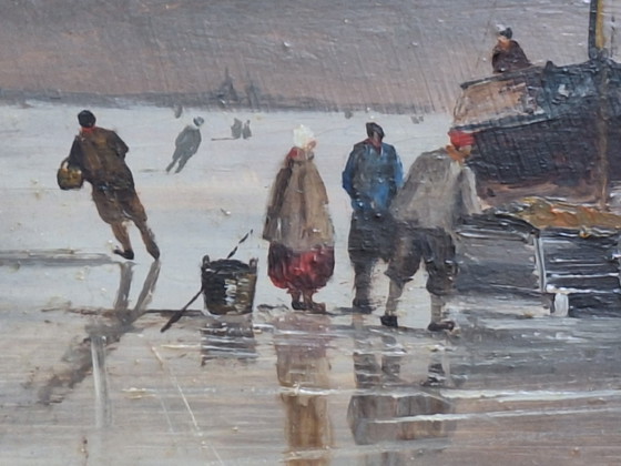 Image 1 of Wintertafereel olieverfschilderij 