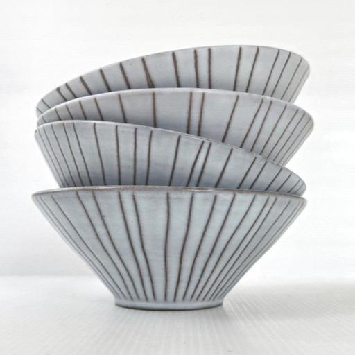 SET VAN 4 VINTAGE KERAMISCHE KOMMEN UIT 1950 VAN JACQUES INNOCENTI RIVIER, ROCKABILLY UIT DE JAREN 50