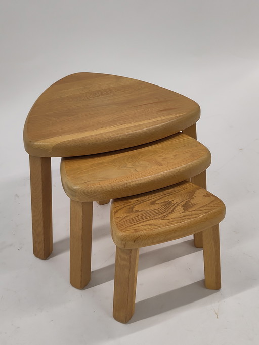 Brutalist nesting tables oak wood