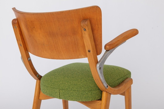 Image 1 of Vintage Armchair 1950s Germany, Beech Wood Chair, Restored & Reupholstered, Light Green Seat, Mid Century Modern