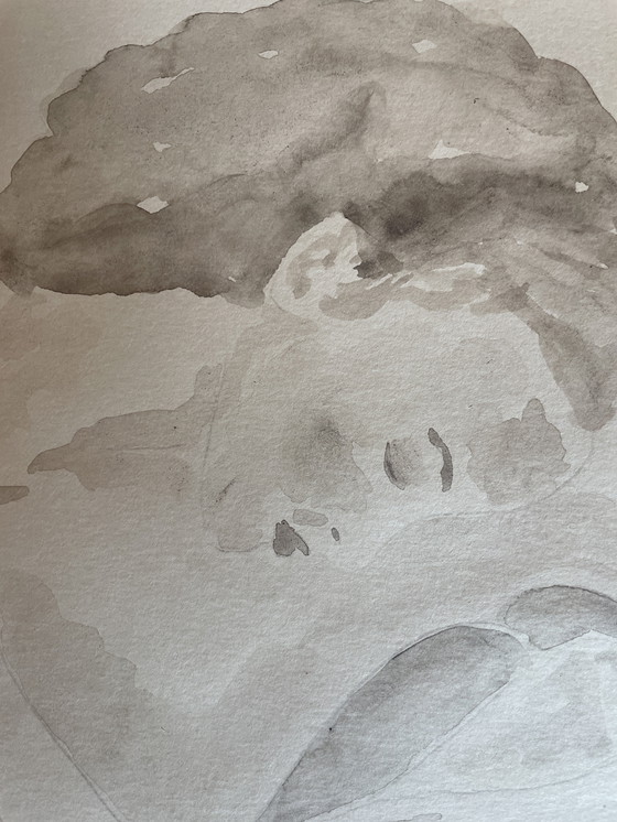 Image 1 of Aquarell Sepia Porträt Frau "Die Denkerin"