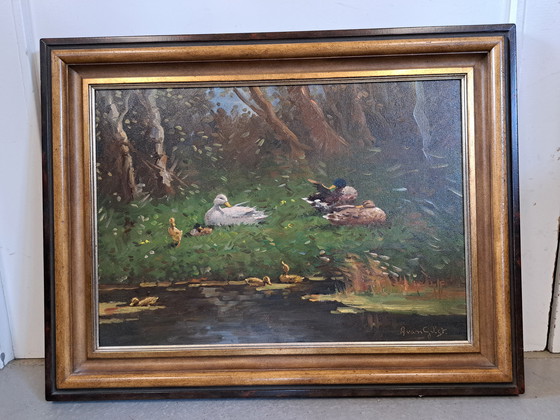 Image 1 of Aarnout van Gilst pintando patos junto al río.e