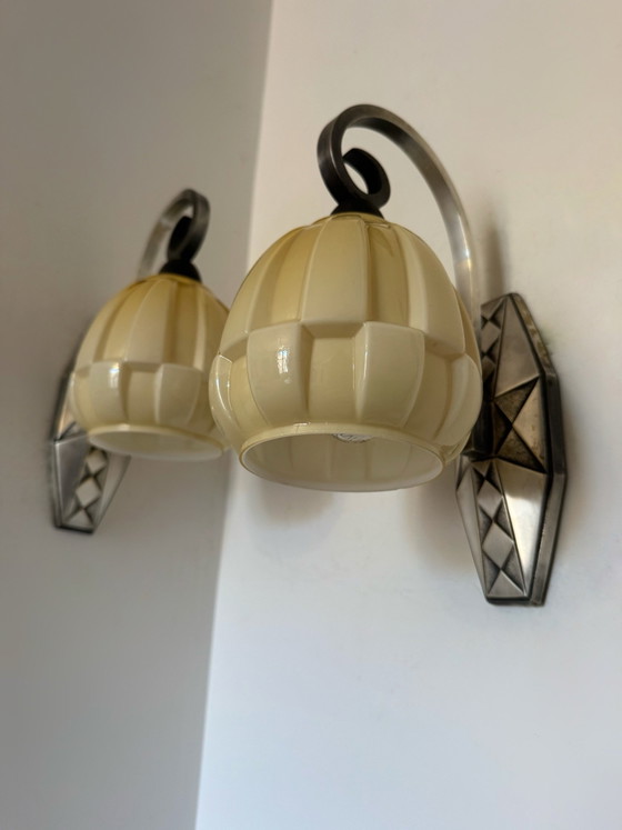 Applique Art Déco bronzo argentato Peuch & Besse – Vetro (photo 6 of 15)