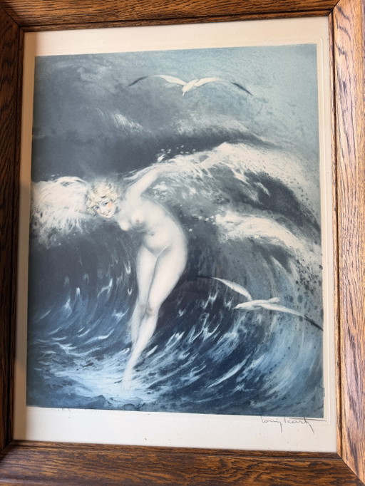 Originale Radierung von Louis Icart „Venus in den Wellen“ (1931) – handsigniert + Blindstempel – schilderijen tekeningen