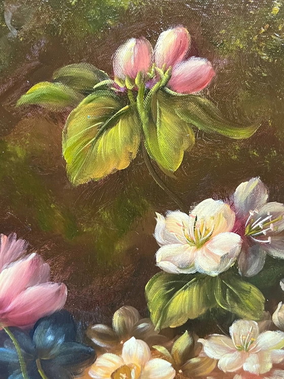 Signiertes Stillleben mit Blumen., Gemälde & Zeichnungen, Leinwand, Mid Century Modern (Foto 8 von 11)