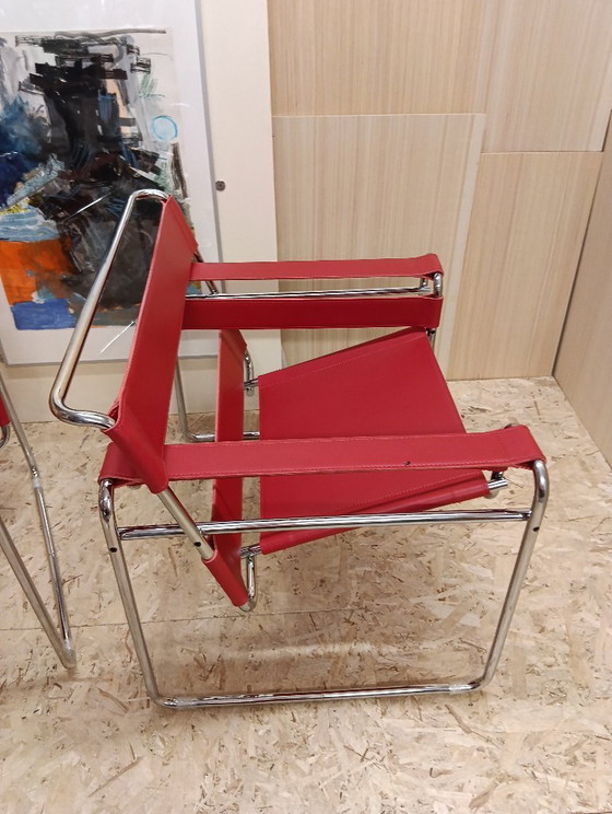 Image 1 of KNOLL Studio Set van 2 WASSILY B3 fauteuils (NIEUW) in rood leer