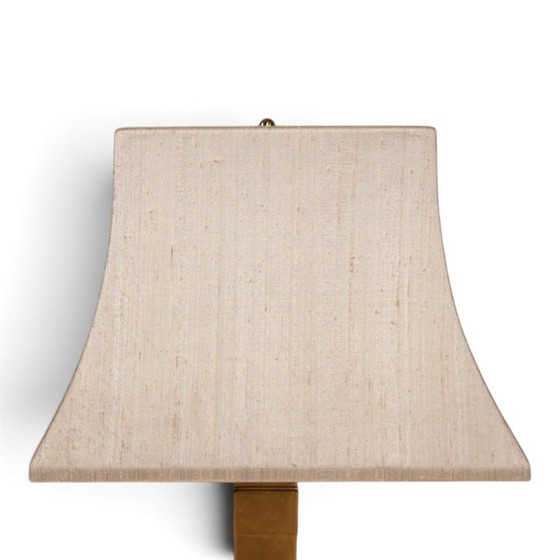 Lampada da tavolo De Knudt con base in ceramica dorata e paralume in lino, 1970, DeKnudt, Lampade da tavolo (foto 8 di 13)
