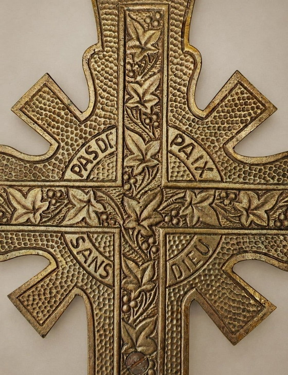 Bellissimo Crocifisso Art Déco Francese Antico - Ottone / Bronzo, Oggetti decorativi, Dorato (foto 6 di 6)
