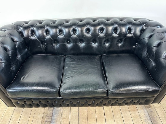 Image 1 of Divano Chesterfield vintage anni '80 in pelle nera