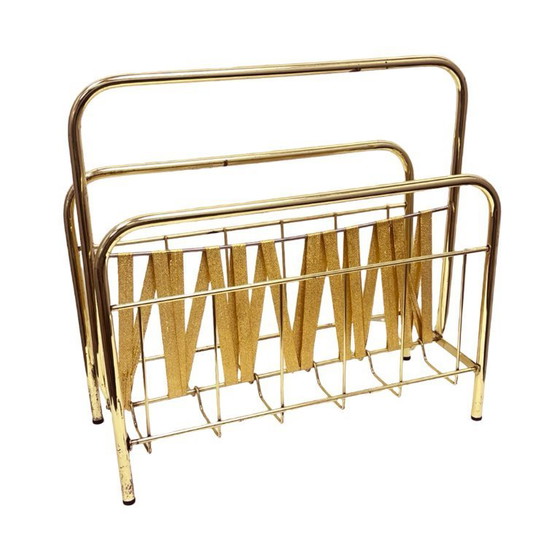 Image 1 of Vintage krantenrek van messing en stof, jaren 70, Duitsland, Hollywood Regency-stijl.