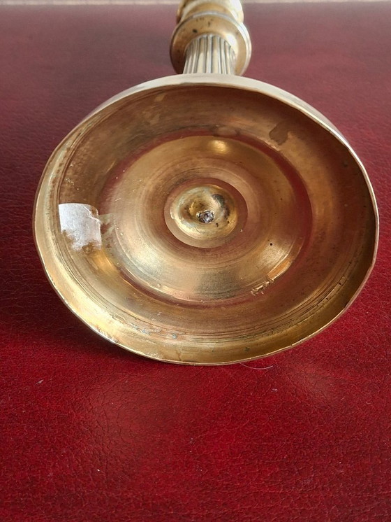 Image 1 of Bougeoir En Laiton Ciselé Doré XIX Siècle