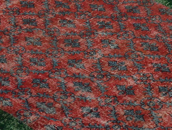 Tappeto turco vintage Oushak 216 × 141 cm – Rosso e verde, in lana, tessuto a mano – Tappeti, Wool (photo 6 of 10)