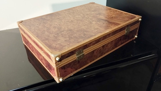 Image 1 of Hoogwaardige aktetas voor 24 uur gebruik, vervaardigd uit wortelhout en leer, Italië, ca. 1980-1985.