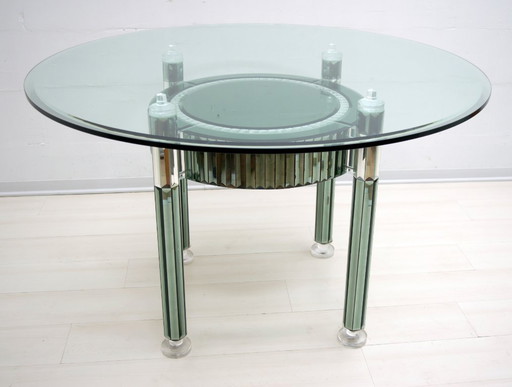Zelino Poccioni Italian Modern Round Dining Table Mirrored Crystal for Mp2