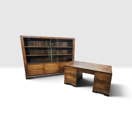 Art Deco Schreibtisch-Set aus Nussbaum, 1930er Jahre, 2er Set