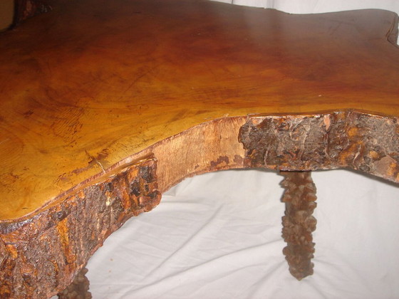 Image 1 of Mahogany table & rough stool 1970