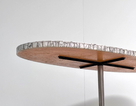 Exceptional Mid-Century Vintage Dining Table with Oval Marble Mosaic Top, Coffee tables, Metal, White, Modern (photo 7 of 9)