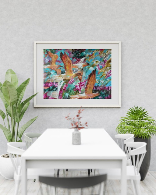 Original Oil Painting Abstract Expressionism Nature Birds – schilderijen tekeningen, Canvas (photo 2 of 10)