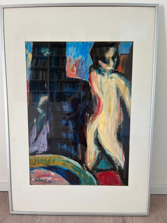 Abstract figurative painting – signed Vinks – J. Vinks, Art, Glass, Paper (photo 2 of 5)