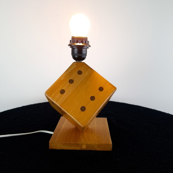 Image 1 of Vintage wooden dice lamp base with pleated shade, 1970s
